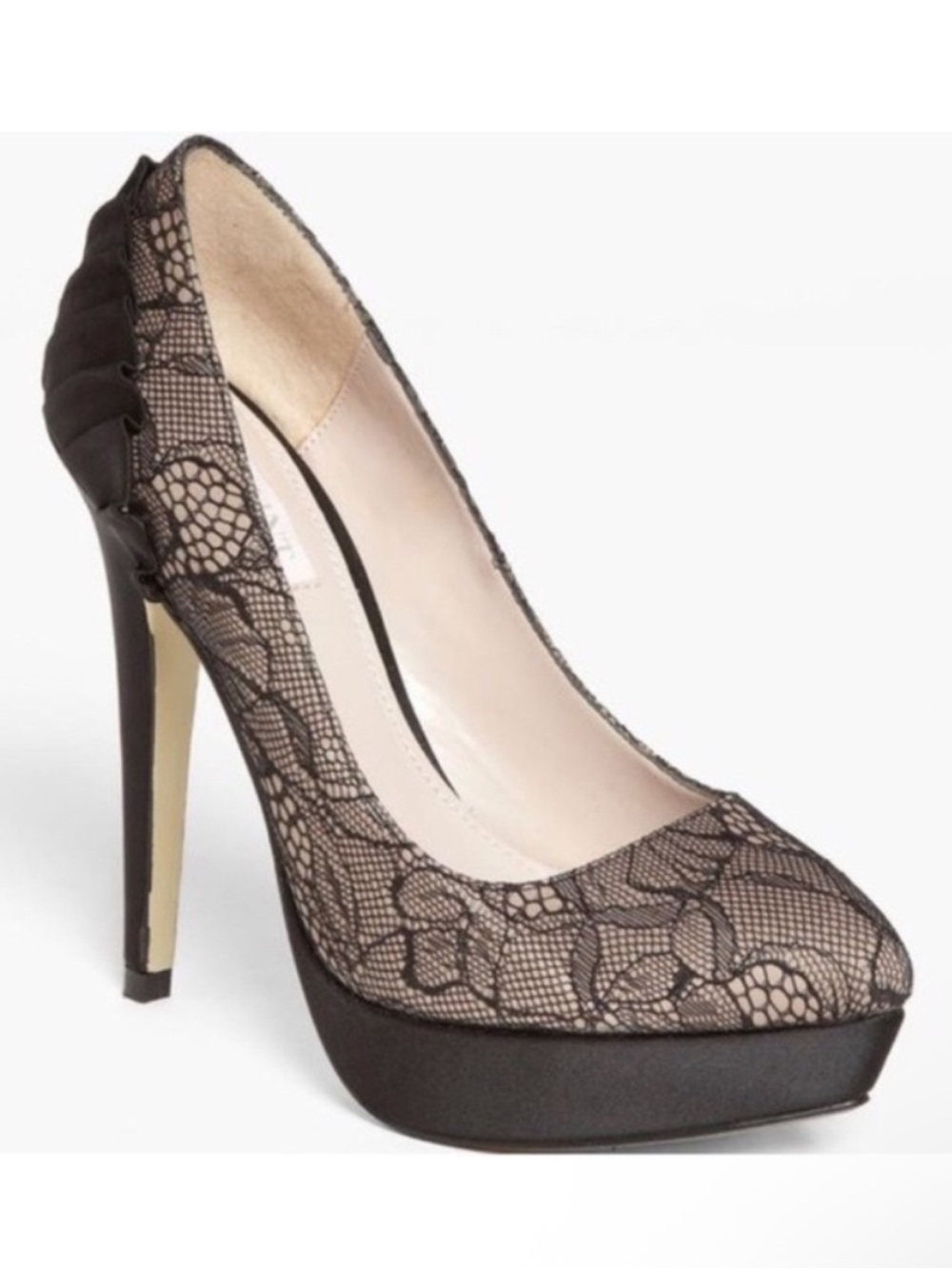 GLINT satin lace pumps